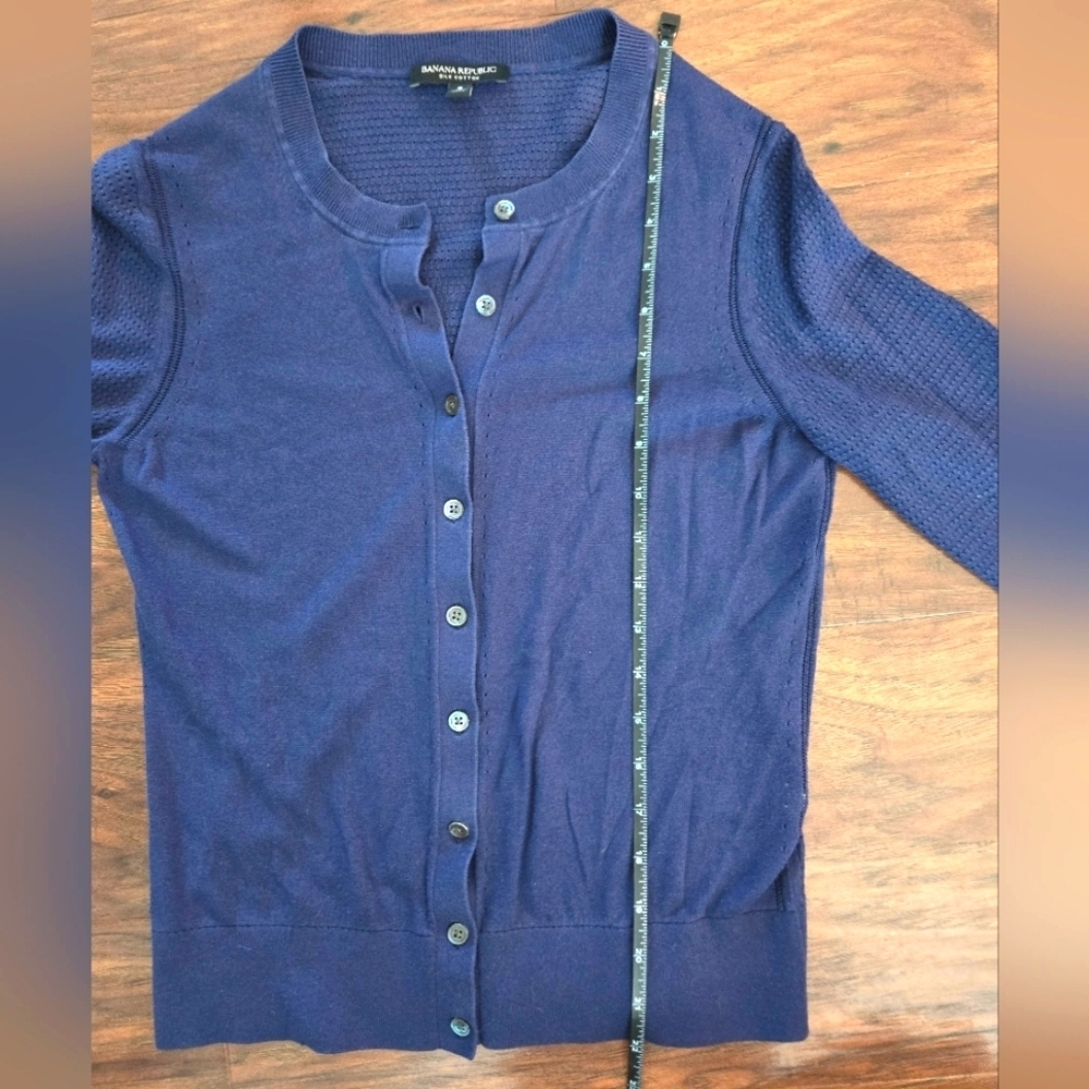 Banana Republic Small Navy Blue Silk Cotton Blend Button Up Cardigan - Picture 11 of 12